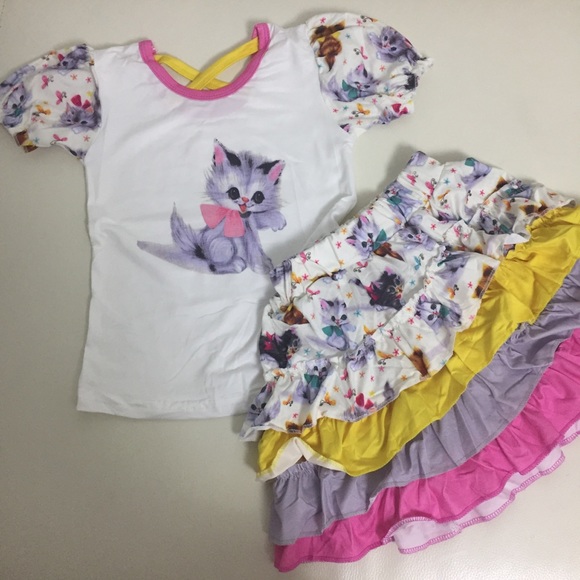 Kitty cat cute ruffle skirt with a top tee - Picture 8 of 8